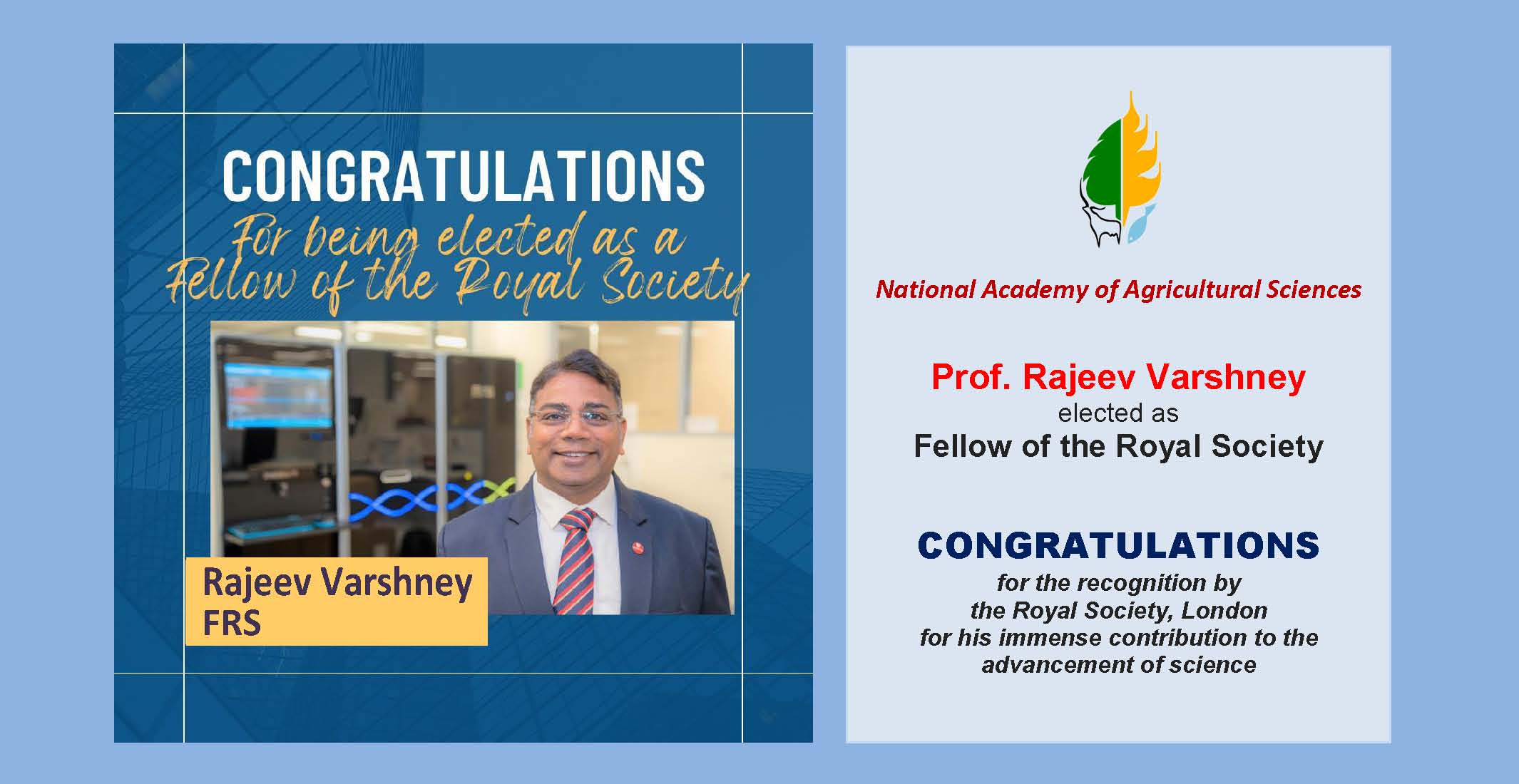Prof. Rajeev Varshney, Foreign Secretary, NAAS elected as Fellow of the Royal Society, London